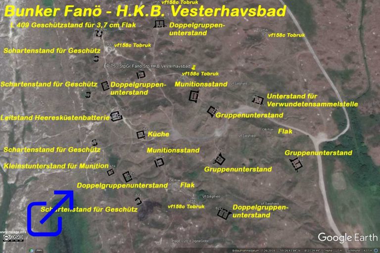 Karte für Fanö/Dänemark | Landkarte | Bunker | Wandern