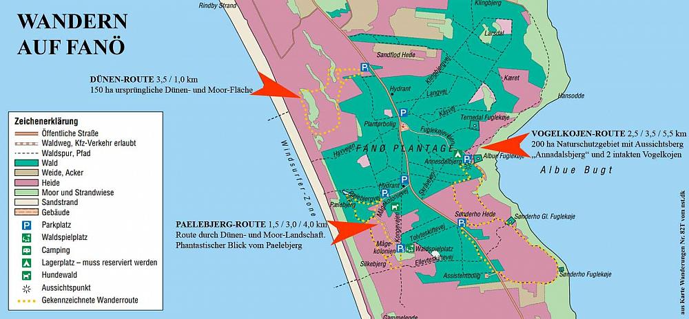 Wanderwege und Karten auf Fanö Wald, Heide und Meer